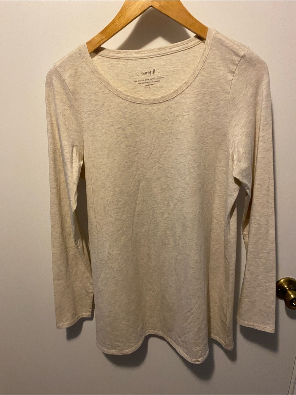 Pure Jill Women's Long Sleeve Scoop Neck Tee in Light Oatmeal